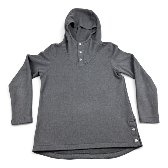 North Face Sweater Womens MEDIUM Gray Knit Stitch Fleece Pullover Hoodie Funnel - Picture 1 of 8